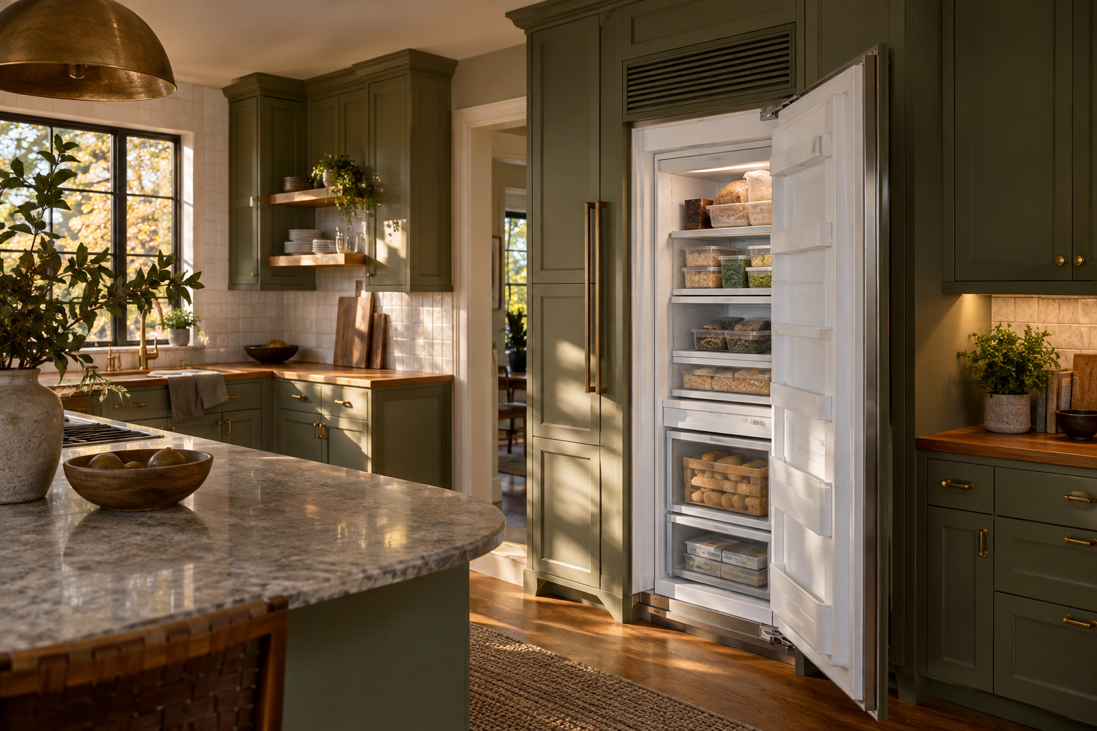 Illustrative Sub-Zero freezer in a residential kitchen — AI image for Viking Repair Ardsley