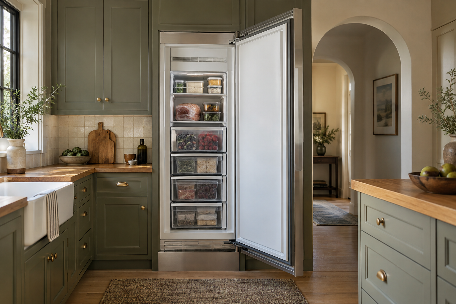 Illustrative Sub-Zero freezer in a residential kitchen — AI image for Viking Repair Ardsley