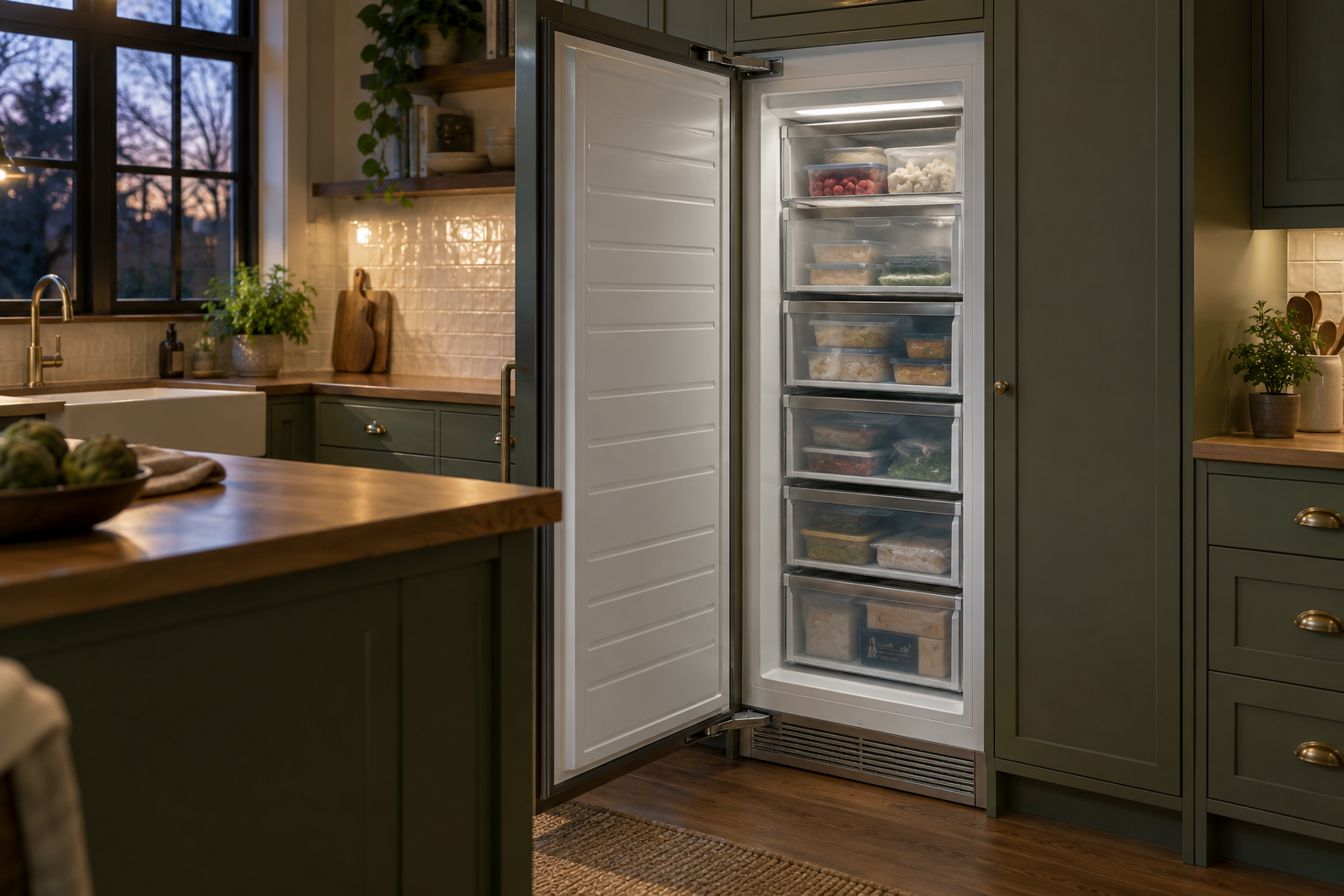 Illustrative Sub-Zero freezer in a residential kitchen — AI image for Viking Repair Ardsley